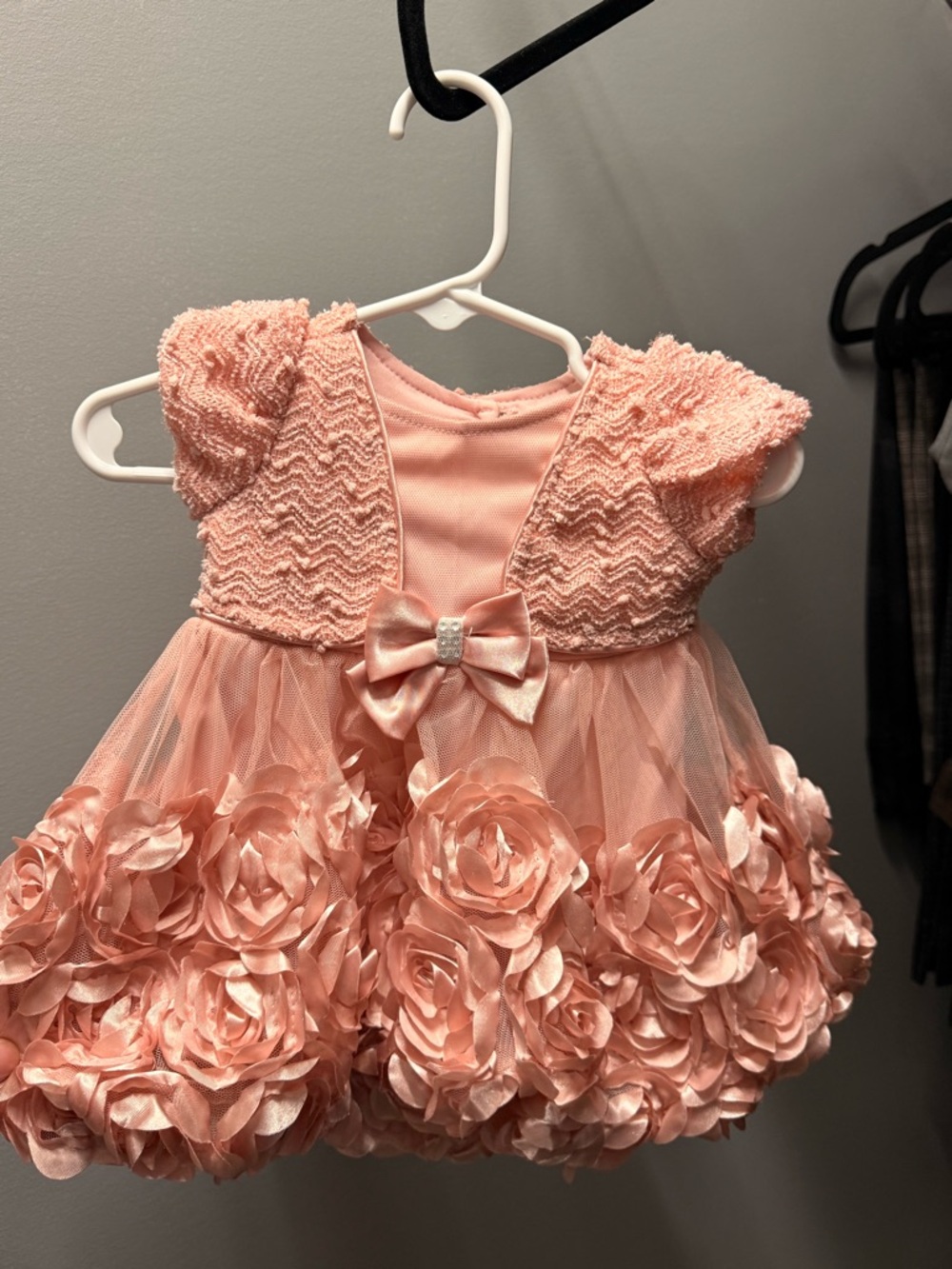 Pink Floral Rosette Baby Dress with Bow